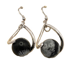 ORECCHINI IN ARGENTO 925 CON OSSIDIANA FIOCCO DI NEVE NATURALE