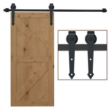 HOMCOM Kit per Porta Scorrevole Stile Rustico con Binario 200cm e Rotelle Nero