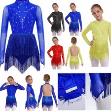Girls Dancewear Salsa Dress Ballet Ballroom Samba Skirt Leotard Rhinestones
