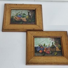 coppia  Quadretti Vintage miniature  frutta tavola dipinto ad olio Tiny wall art