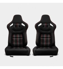 Coppia Sedili sportivi avvolgenti auto in pelle nera con patch in tessuto N512