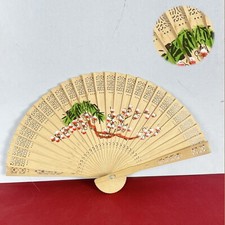 Ventaglio Cinese vintage per signora in legno naturale  traforato dipinto a mano