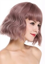Parrucca da Donna Corto Frangia Longbob Voluminoso Ondulato Rosa Mattrosa DL-052