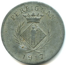 moneta di necessità, 5 centesimi Perpignan zinco 1917 n. 7007