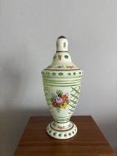 Antico Vaso Vetro Biedemeier Cristallo Boemia Incamiciato Decorato A Mano