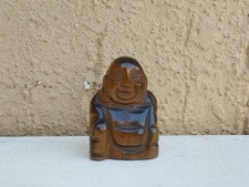 VECCHIO PICCOLO BUDDHA RIDENTE CINESE CINA IN PIETRA OCCHIO DI TIGRE Leggere