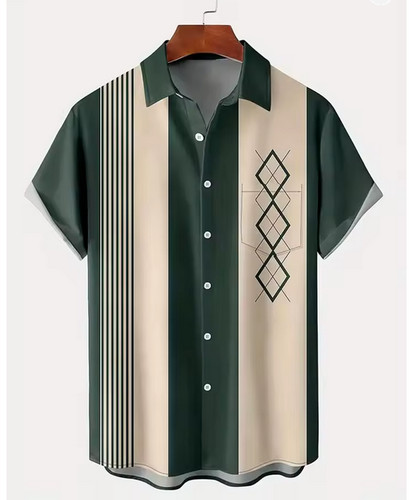 Camicia verde beige stile - ,