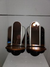 Coppia Applique da Parete Vintage Specchio Candela Reliquiario Mensola Console Espositore Legno