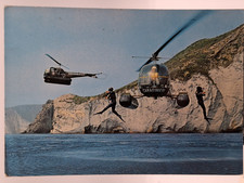 ? cartolina d'epoca cooperazione tra elicotteri e carabinieri subacquei