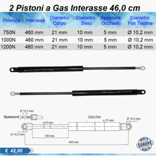 COPPIA PISTONI A GAS MOLLA PER LETTO CONTENITORE RICAMBIO INTERASSE 460 mm Ø10,2