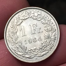 SVIZZERA SUISSE SWITZERLAND HELVETIA 1 FRANCO 1964  ARGENT0
