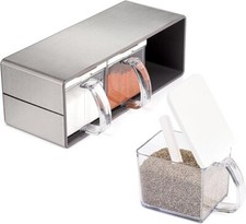 Scatola organizer per condimenti a 3 scomparti, in acciaio inox, con coperchio