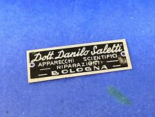 targhetta lamierino DOTT. DANILO SALETTI apparecchi scientifici BOLOGNA