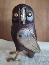 Gufo In Legno Scolpito E Metallo Alto Cm. 16 Arte Vintage Collezione 