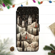 Custodia telefono pupazzo di neve città di Natale per iPhone Samsung Google Pixel portafoglio flip