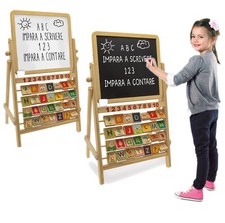 lavagna per bambini con pallottoliere IN LEGNO gessetti pennarelli 2in1 double