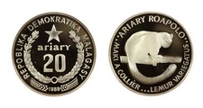 r29_23) Madagascar - 20 Ariary 1988 World Wildlife Fund Lemur - Argento