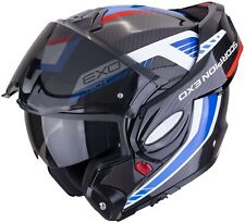 SCORPION EXO-TECH EVO CARBON CASCO HELMET FLIP BACK 180°COSY Nero-Blu-Rosso