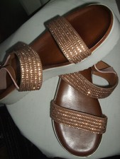 SANDALO DONNA VERA PELLE CUOIO F NUOVO BRILLANTINI NR 40 ZEPPA GOMMA CINTURINO