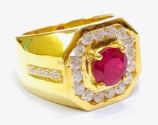 Anello In Argento Placcato Oro 14K Con Gemma Di Rubino Riscaldata Per Uomo #1547