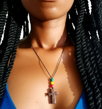Collana nera Rasta Raots Africa Healing croce fatta a mano cocco uomo donna...