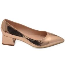 Decollete' donna basso a punta in vernice lucido oro rosa champagne con tacco qu