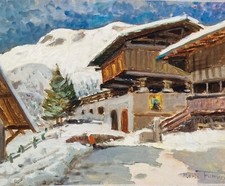 Mario Fumia ( Torino 1931 - 2013) "Neve a Mandriou,  Valle D'Aosta. Dipinto 