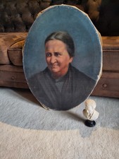 Antico dipinto olio su tela donna ritratto ovale vecchio