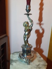 Candeliere portacandela metallo argentato putto cherubino firmato.