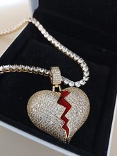 collana ciondolo cuore spezzato Iced out Hip Hop Unisex Necklace gift festival