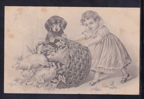 Cartolina bambina cesto con - cesto,