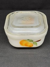 Fire-King Fruits 1960s 4"x4" Anchorwhite Refrigerator Leftovers Dish Crystal Lid