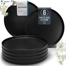 Piatti Neri Moderni, Set Piatti 6 Persone in Ceramica - Elegante Servizio Piatti