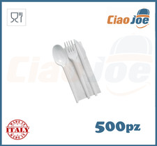 Set Posate Plastica Tris bianche imbustate riutilizzabili 500 set