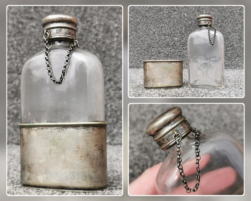Antique glass hip flask silver - antique,