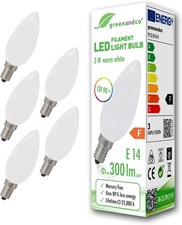 5 Lampadine led E14 3W lampada filamento candela oliva Luce Calda IRC 90+ smerig