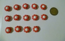 14 BOTTONI FIORE PLASTICA ROSSO BIANCO LUCIDO DIAMETRO 1,7 CM VINTAGE SARTORIA