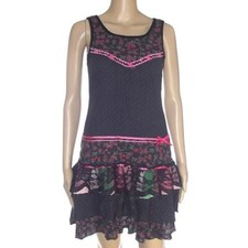 H&M Abito Vestito Corto Da Donna M Medium 42 Eu38 Corto Nero Pois Svasato Balze