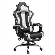 Sedia Gaming Ergonomica con Massaggio Poggiapiedi Schienale Alto Nero/Bianco