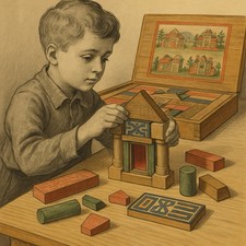 Antico Set Giochi Costruzioni Epoca Baukasten Anni 20 30 In Cofanetto