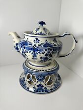 Teiera antica con riscaldatore in ceramica stile Delft, Made in Holland