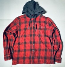 Felpa con cappuccio usata Good Billabong Baja flanella bottoni a quadri rosso nero uomo taglia large