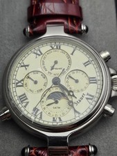 Orologio Stauer Graves Acciaio Inox Cinturino Ciliegio Triplo Calendario In Scatola Funzionante