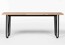 Panca da tavolo moderna in legno massello di rovere con gambe a forcina in metallo
