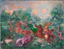 Cavalli nel Sorrenti Aligi Sassu Opera Unica DIPINTO Olio su Tela con Cornice