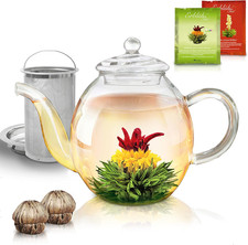 Teiera in Vetro 1L Con 2 Fiori