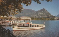 CARTOLINA  LUGANO-MONTE BRE TICINO SVIZZERA LA RIVA BARCHE A VELA VIAGGIATA 1959