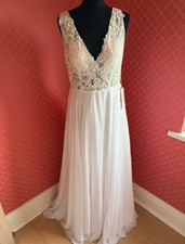 Abito da sposa smanicato corpetto pizzo bianco e avorio - taglia 14 - nuovo con etichette