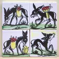 CERAMICA VIETRI MATTONELLE/ TOZZETTI CM 5 X 5 COLORATE A MANO SERIE DA 4 PEZZI