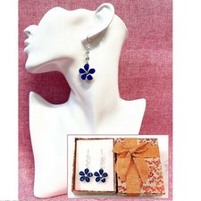 Orecchini Fiori Blu Lungo Pendente con Cristalli da Donna in Scatolina 